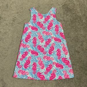 Tommy Bahama Pink Blue Seahorse Sleeveless Shift Dress Girls 5 Youth